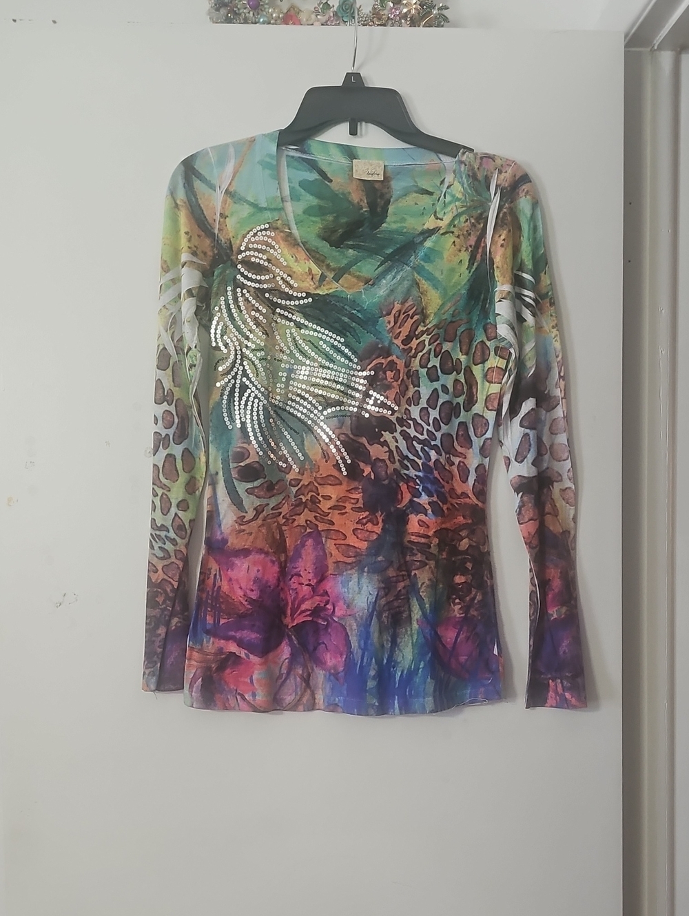 Daytrip Multicolor Long-Sleeve Top with Crystal Accent - Picture 1 of 6